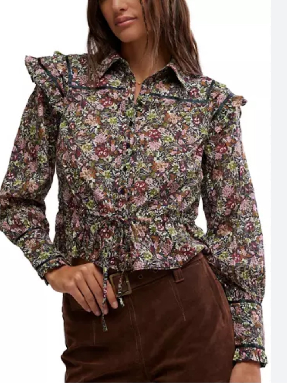 Free People Printed Daybreak Moody Floral Top